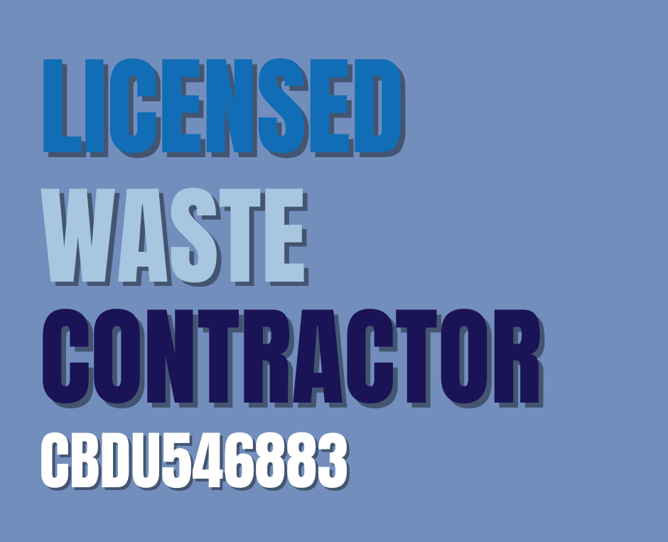 Text stating "Licensed Waste Contractor" with a registration number CBDU546883.